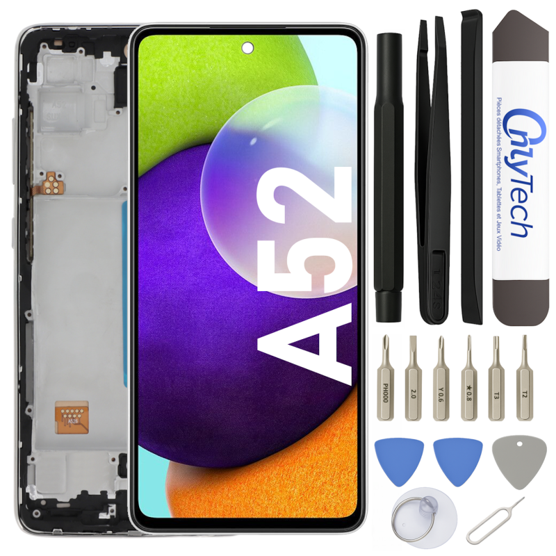 Écran LCD du Samsung Galaxy A52 4G et 5G Blanc assemblé sur châssis - Avec outils