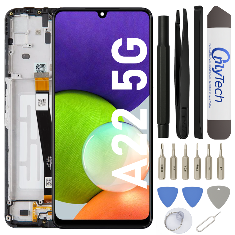 Écran LCD du Samsung Galaxy A22 5G assemblé sur châssis - Avec outils