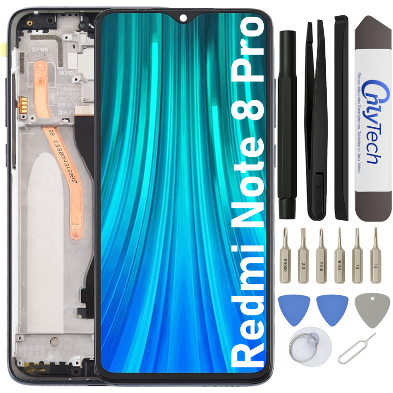 Écran LCD du Xiaomi Redmi Note 8 Pro assemblé sur châssis - Avec outils