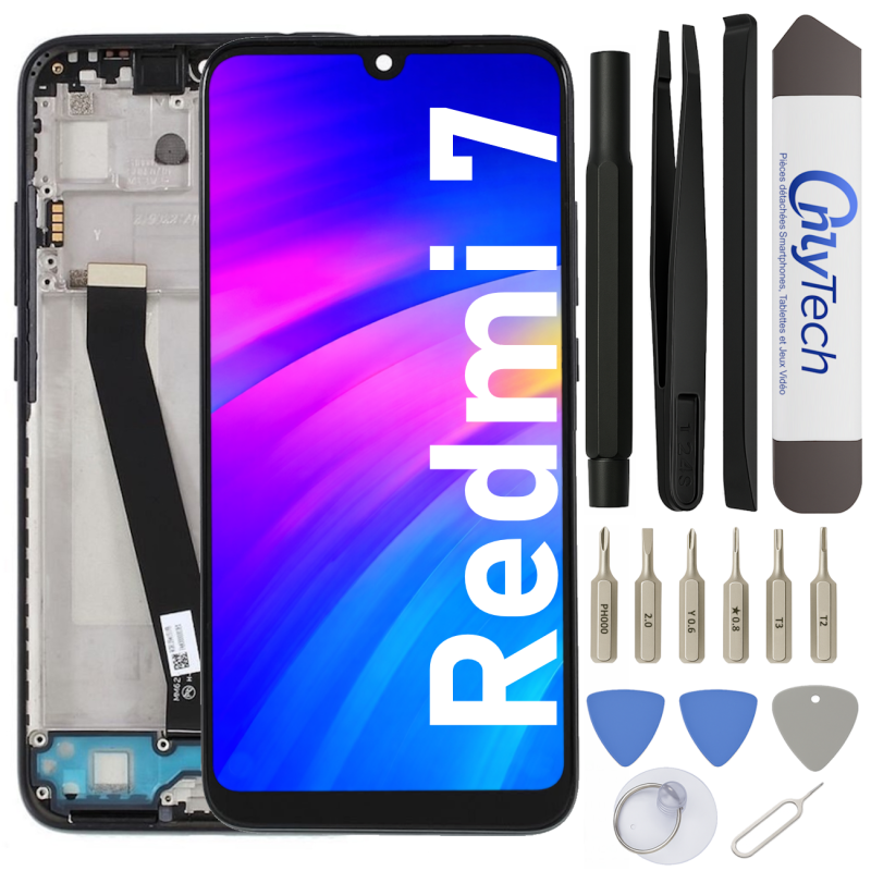 Écran LCD du Xiaomi Redmi 7 assemblé sur châssis - Avec outils