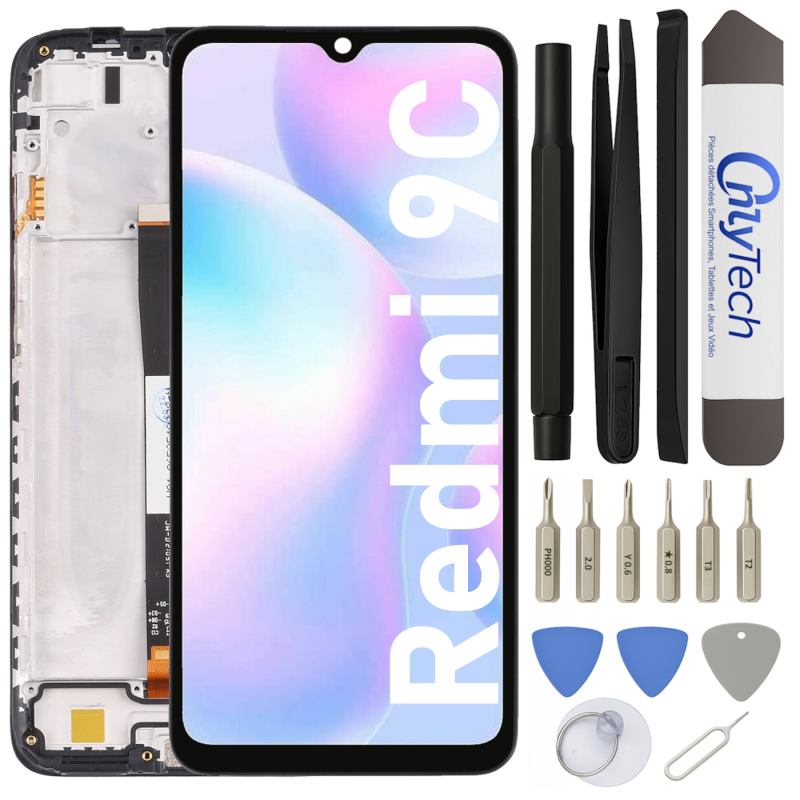 Écran LCD du Xiaomi Redmi 9C assemblé sur châssis - Avec outils