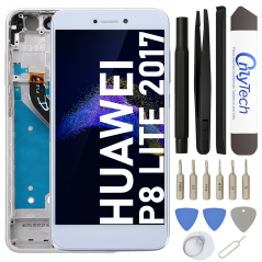 Écran LCD du Huawei P8 Lite 2017 Blanc assemblé sur châssis - Avec outils