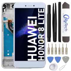 Écran LCD du Huawei Honor 8 Lite Blanc assemblé sur châssis - Avec outils
