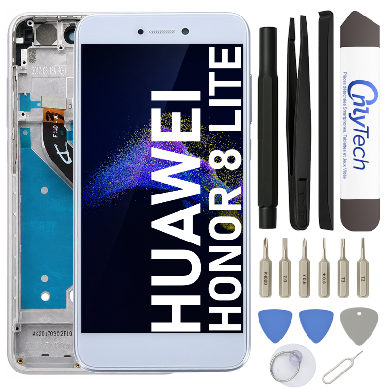 Écran LCD du Huawei Honor 8 Lite Blanc assemblé sur châssis - Avec outils