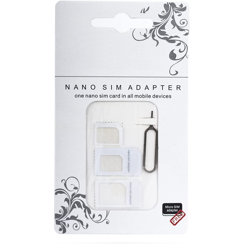 Kit adaptateur carte Nano SIM vers SIM / Micro SIM et Micro SIM vers SIM - Blanc