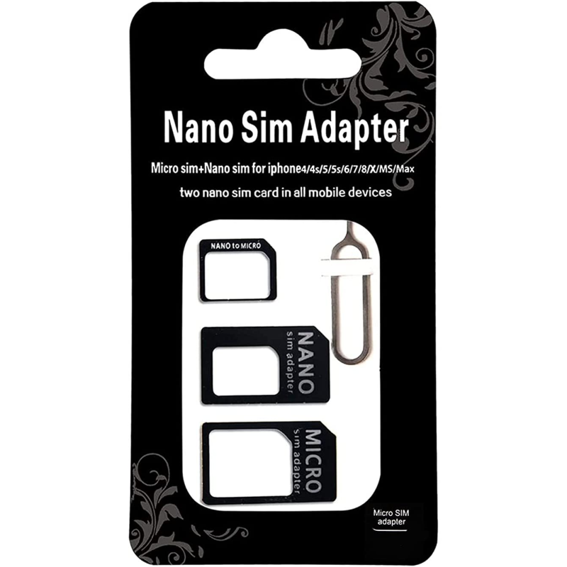 Kit adaptateur carte Nano SIM vers SIM / Micro SIM et Micro SIM vers SIM - Noir