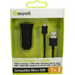 Muvit Chargeur Allume-Cigare et câble Noir Micro USB