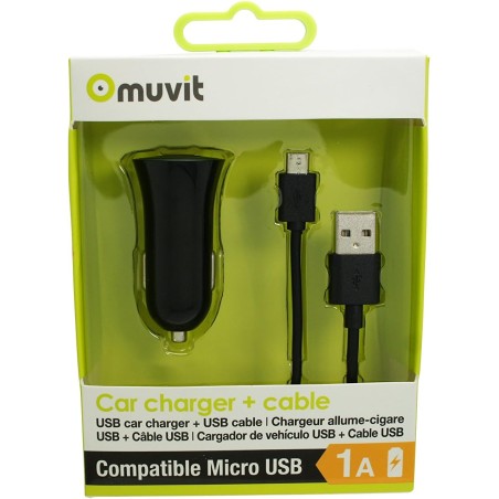 Muvit Chargeur Allume-Cigare et câble Noir Micro USB